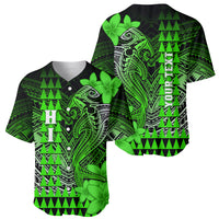 Personalized Hawaii Baseball Jersey Hammerhead Shark Kakau Polynesian Tribal Green LT05 - Polynesian Pride