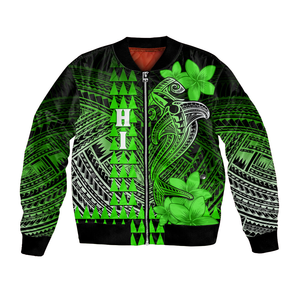 Personalized Hawaii Bomber Jacket Hammerhead Shark Kakau Polynesian Tribal Green LT05 Unisex Green - Polynesian Pride