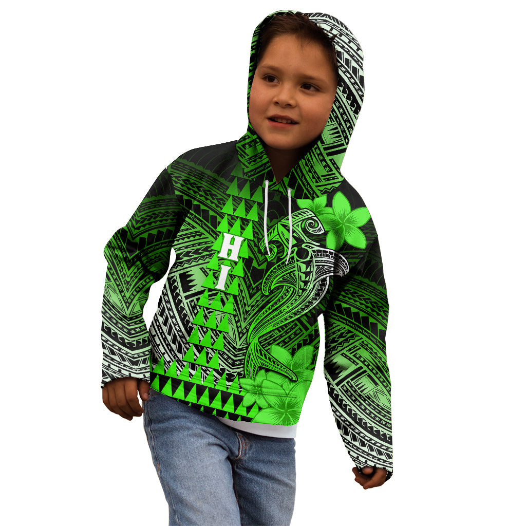 Personalized Hawaii Kid Hoodie Hammerhead Shark Kakau Polynesian Tribal Green LT05 - Polynesian Pride