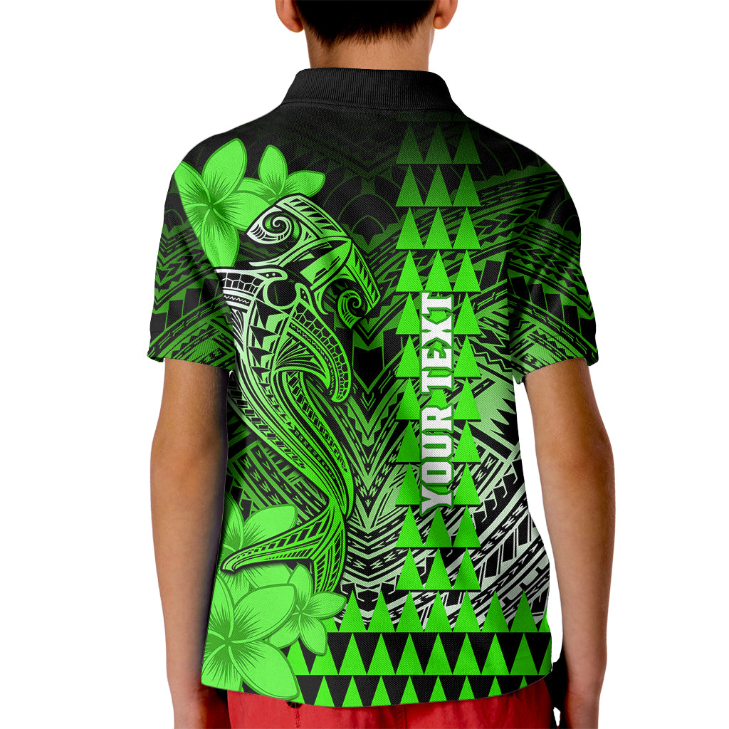 Personalized Hawaii Kid Polo Shirt Hammerhead Shark Kakau Polynesian Tribal Green LT05 - Polynesian Pride