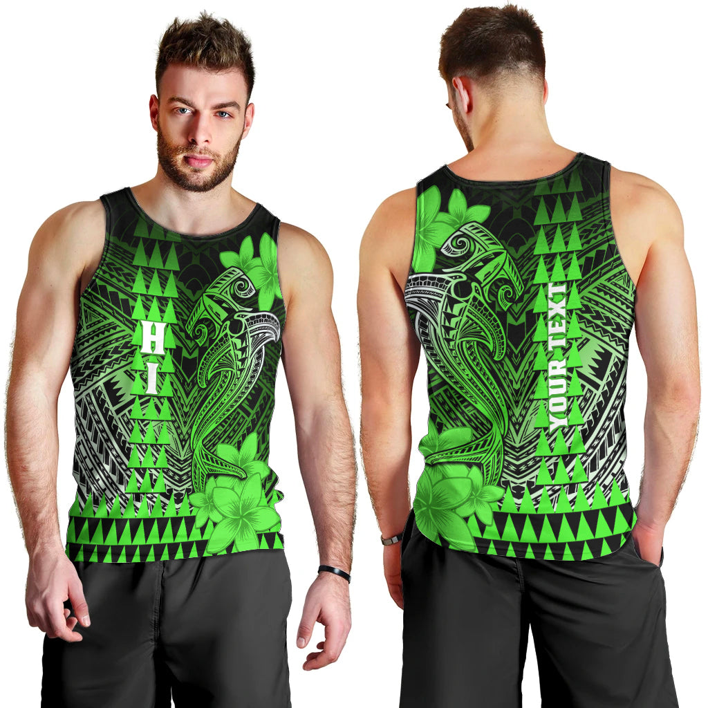 Personalized Hawaii Men Tank Top Hammerhead Shark Kakau Polynesian Tribal Green LT05 - Polynesian Pride