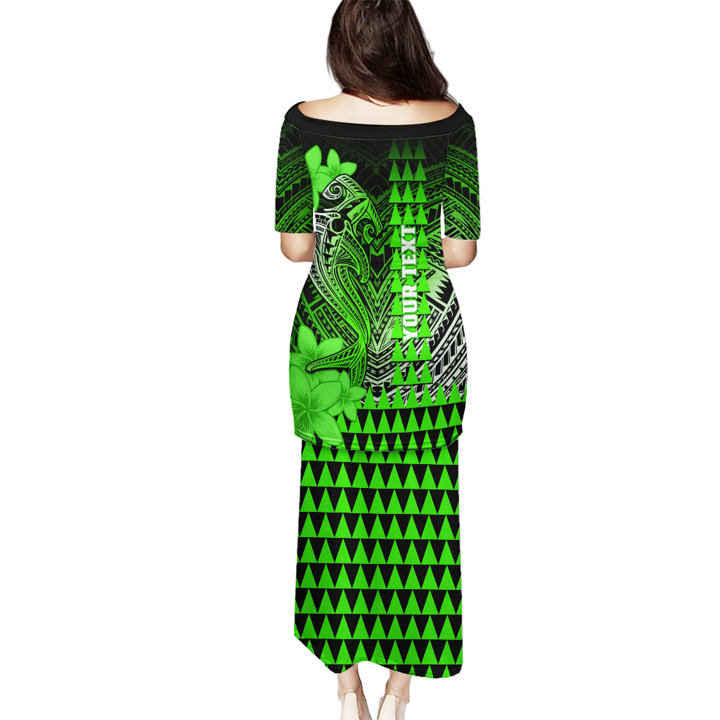 Personalized Hawaii Puletasi Hammerhead Shark Kakau Polynesian Tribal Green LT05 - Polynesian Pride