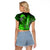 Personalized Hawaii Raglan Cropped T Shirt Hammerhead Shark Kakau Polynesian Tribal Green LT05 - Polynesian Pride