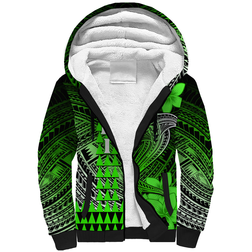 Personalized Hawaii Sherpa Hoodie Hammerhead Shark Kakau Polynesian Tribal Green LT05 Unisex Green - Polynesian Pride