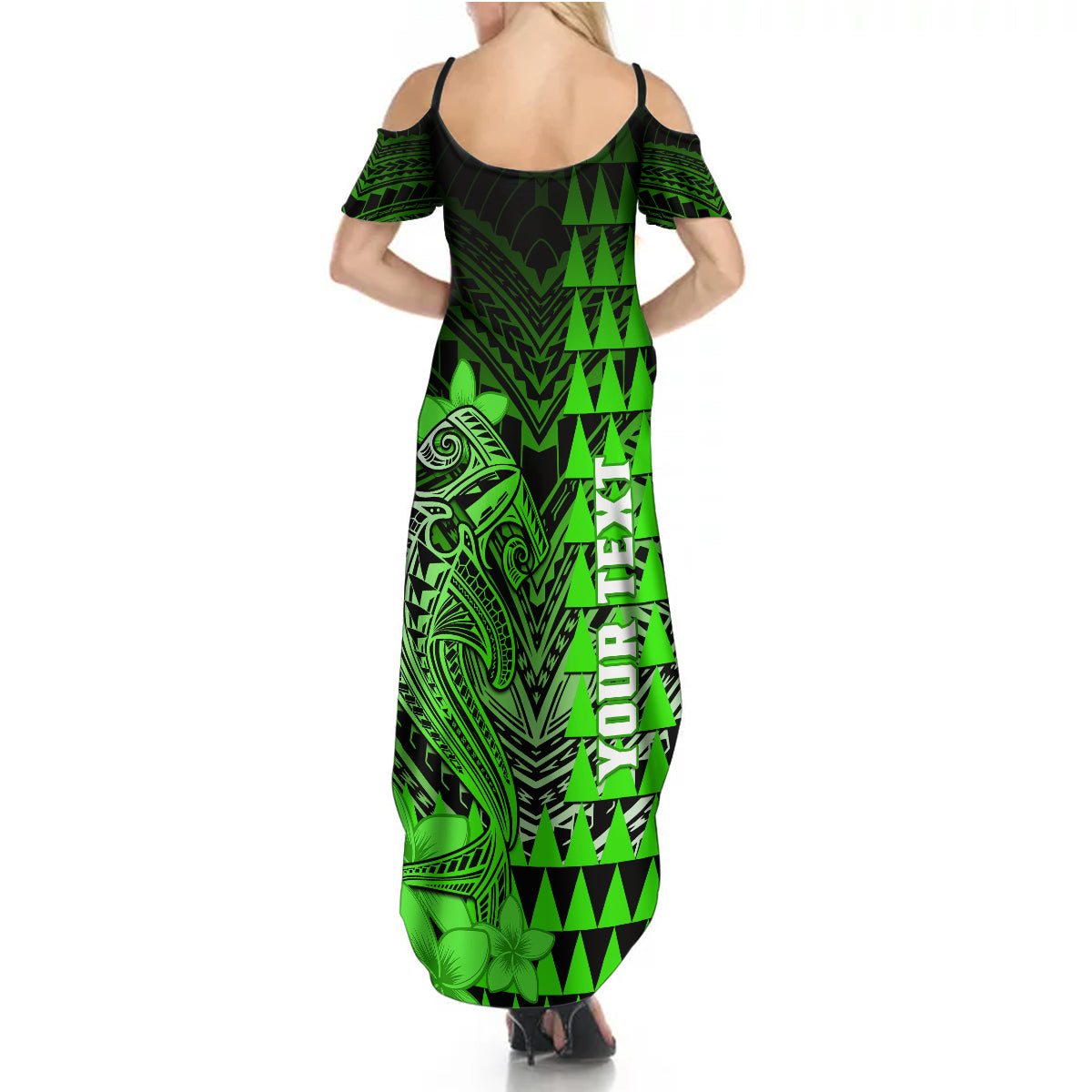Personalized Hawaii Summer Maxi Dress Hammerhead Shark Kakau Polynesian Tribal Green LT05 - Polynesian Pride