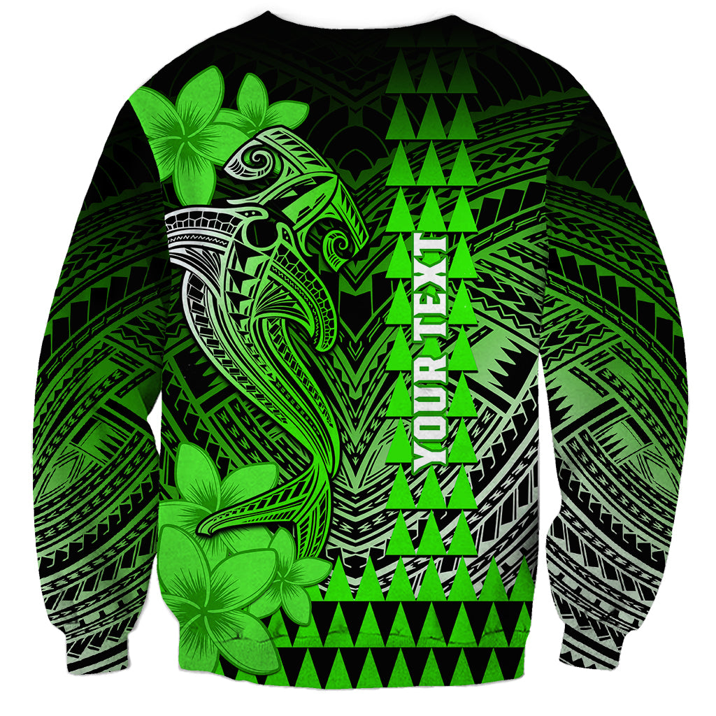 Personalized Hawaii Sweatshirt Hammerhead Shark Kakau Polynesian Tribal Green LT05 - Polynesian Pride