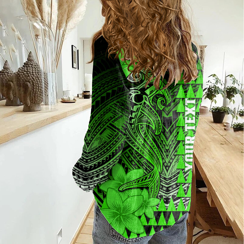 Personalized Hawaii Women Casual Shirt Hammerhead Shark Kakau Polynesian Tribal Green LT05 - Polynesian Pride