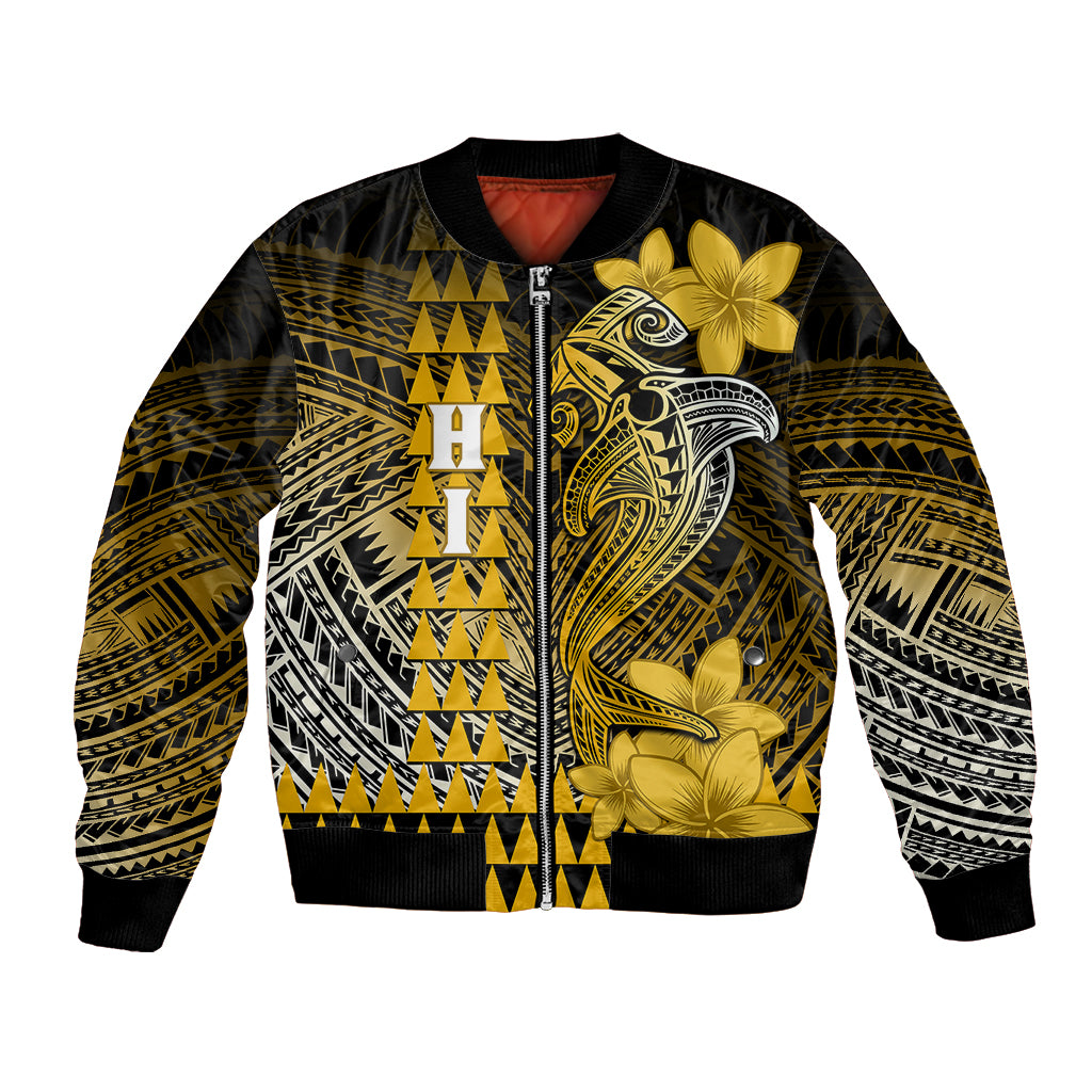 Personalized Hawaii Bomber Jacket Hammerhead Shark Kakau Polynesian Tribal Gold LT05 Unisex Gold - Polynesian Pride