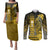 Personalized Hawaii Couples Matching Puletasi Dress and Long Sleeve Button Shirts Hammerhead Shark Kakau Polynesian Tribal Gold LT05 Gold - Polynesian Pride
