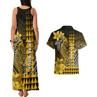 Personalized Hawaii Couples Matching Tank Maxi Dress and Hawaiian Shirt Hammerhead Shark Kakau Polynesian Tribal Gold LT05 - Polynesian Pride