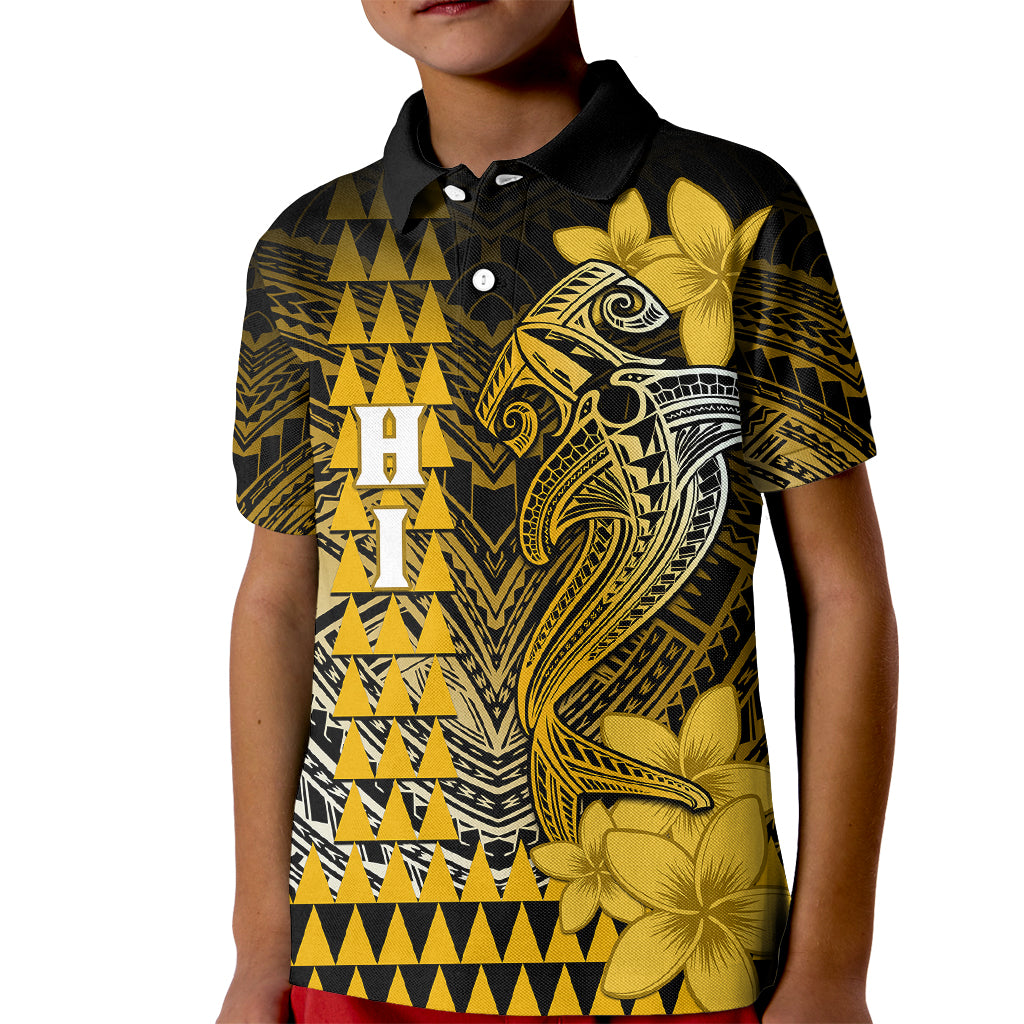Personalized Hawaii Kid Polo Shirt Hammerhead Shark Kakau Polynesian Tribal Gold LT05 Kid Gold - Polynesian Pride