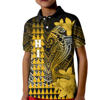 Personalized Hawaii Kid Polo Shirt Hammerhead Shark Kakau Polynesian Tribal Gold LT05 Kid Gold - Polynesian Pride