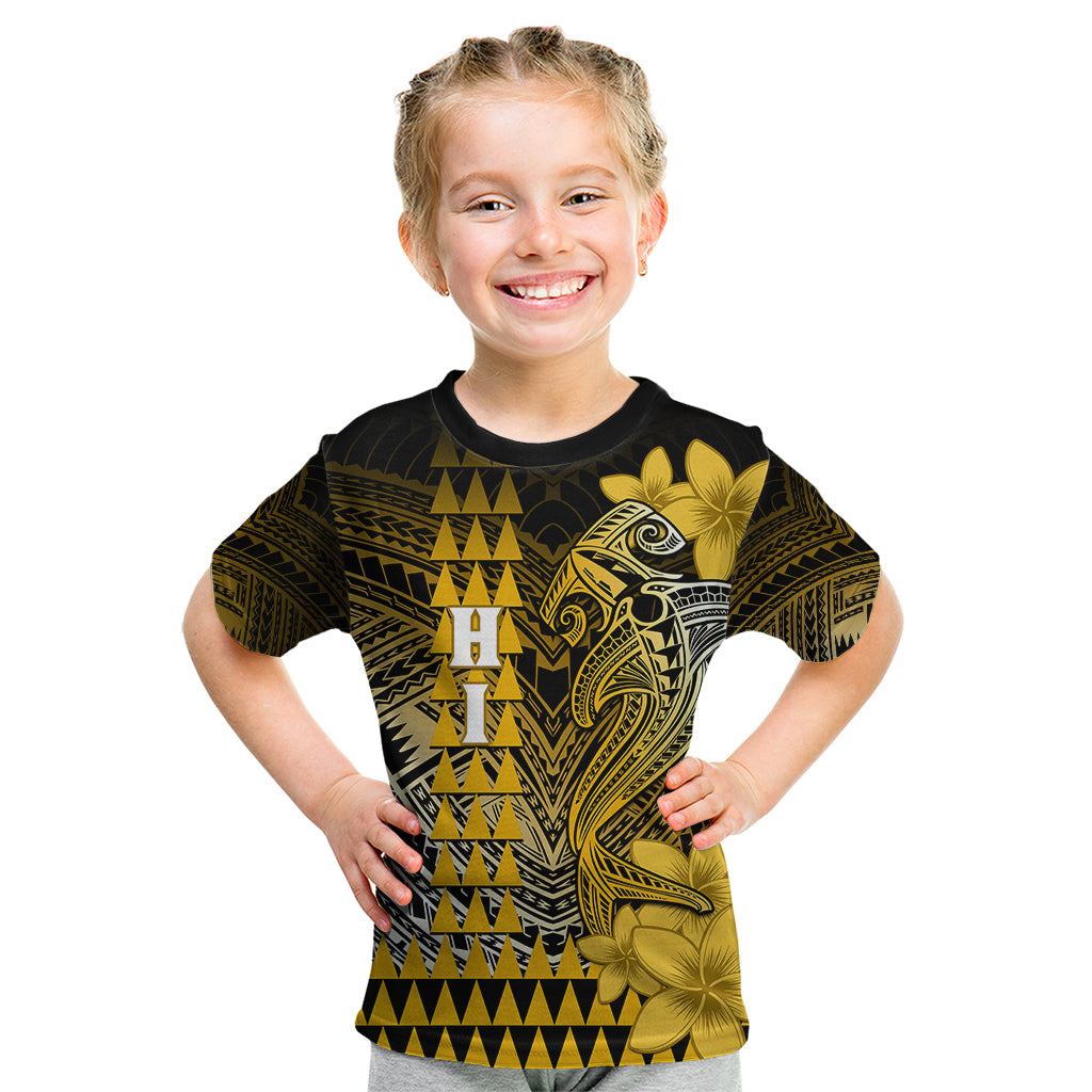 Personalized Hawaii Kid T Shirt Hammerhead Shark Kakau Polynesian Tribal Gold LT05 Gold - Polynesian Pride