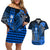 Personalized Hawaii Couples Matching Off Shoulder Short Dress and Hawaiian Shirt Hammerhead Shark Kakau Polynesian Tribal Blue LT05 Blue - Polynesian Pride