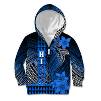 Personalized Hawaii Kid Hoodie Hammerhead Shark Kakau Polynesian Tribal Blue LT05 Zip Hoodie Blue - Polynesian Pride