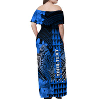 Personalized Hawaii Off Shoulder Maxi Dress Hammerhead Shark Kakau Polynesian Tribal Blue LT05 - Polynesian Pride