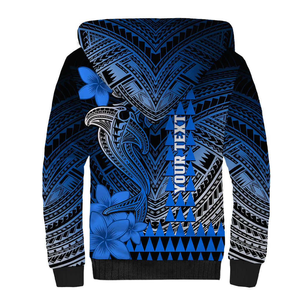 Personalized Hawaii Sherpa Hoodie Hammerhead Shark Kakau Polynesian Tribal Blue LT05 - Polynesian Pride