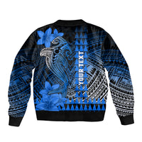 Personalized Hawaii Sleeve Zip Bomber Jacket Hammerhead Shark Kakau Polynesian Tribal Blue LT05 - Polynesian Pride