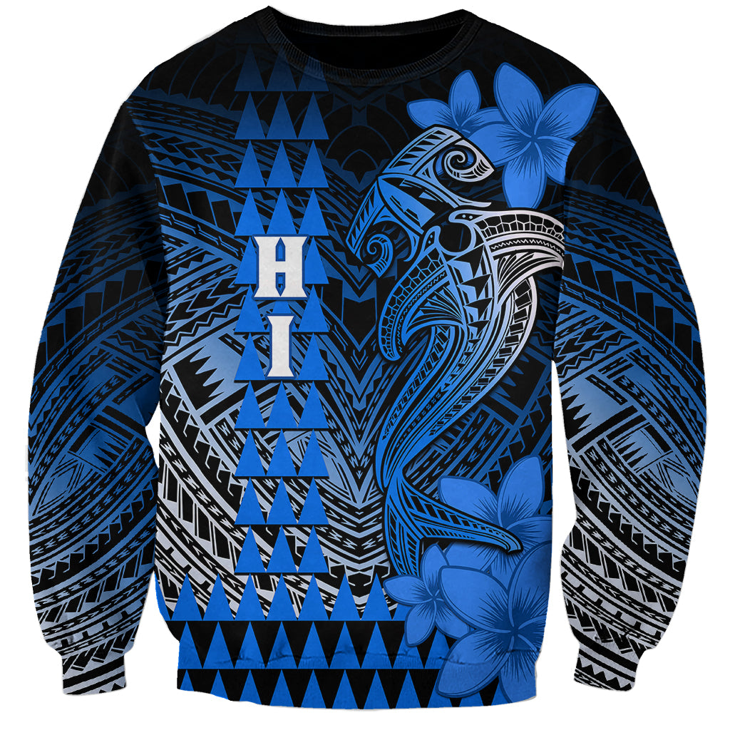 Personalized Hawaii Sweatshirt Hammerhead Shark Kakau Polynesian Tribal Blue LT05 Unisex Blue - Polynesian Pride