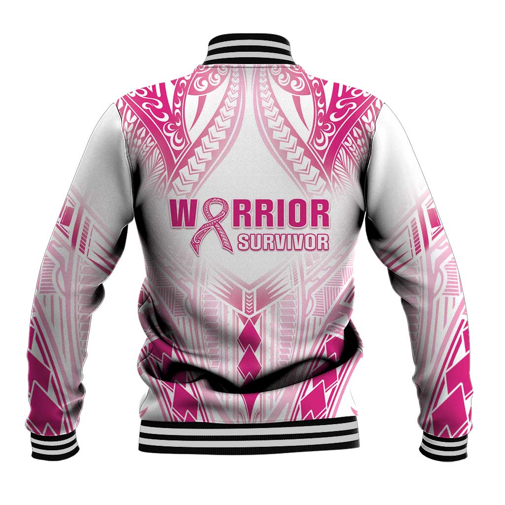 Breast Cancer Pink Out Baseball Jacket Polynesian Art Tattoo White Version