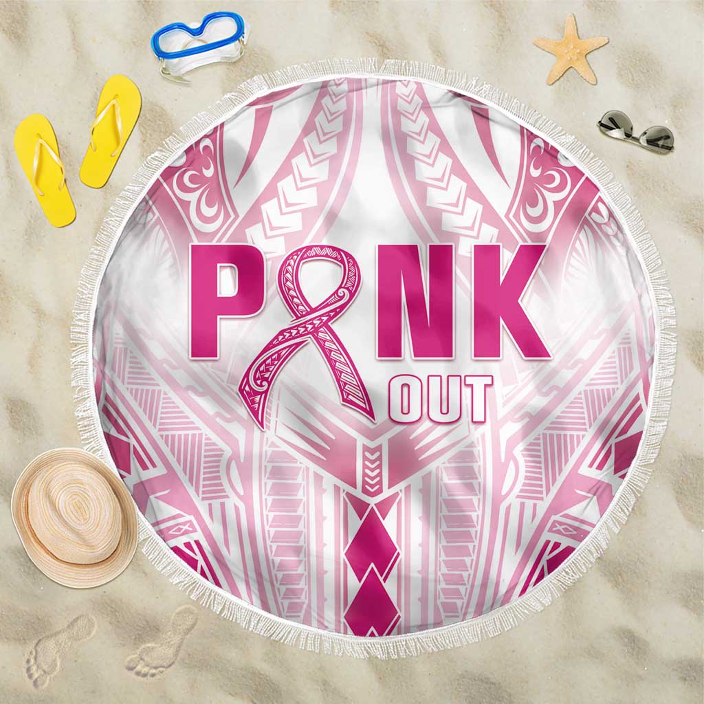 Breast Cancer Pink Out Beach Blanket Polynesian Art Tattoo White Version LT05 One Size 150cm White - Polynesian Pride