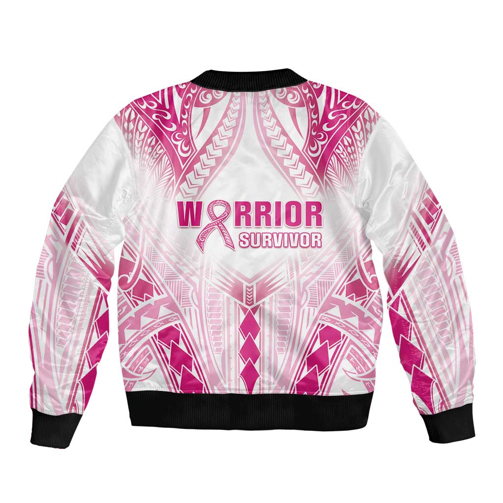 Breast Cancer Pink Out Bomber Jacket Polynesian Art Tattoo White Version