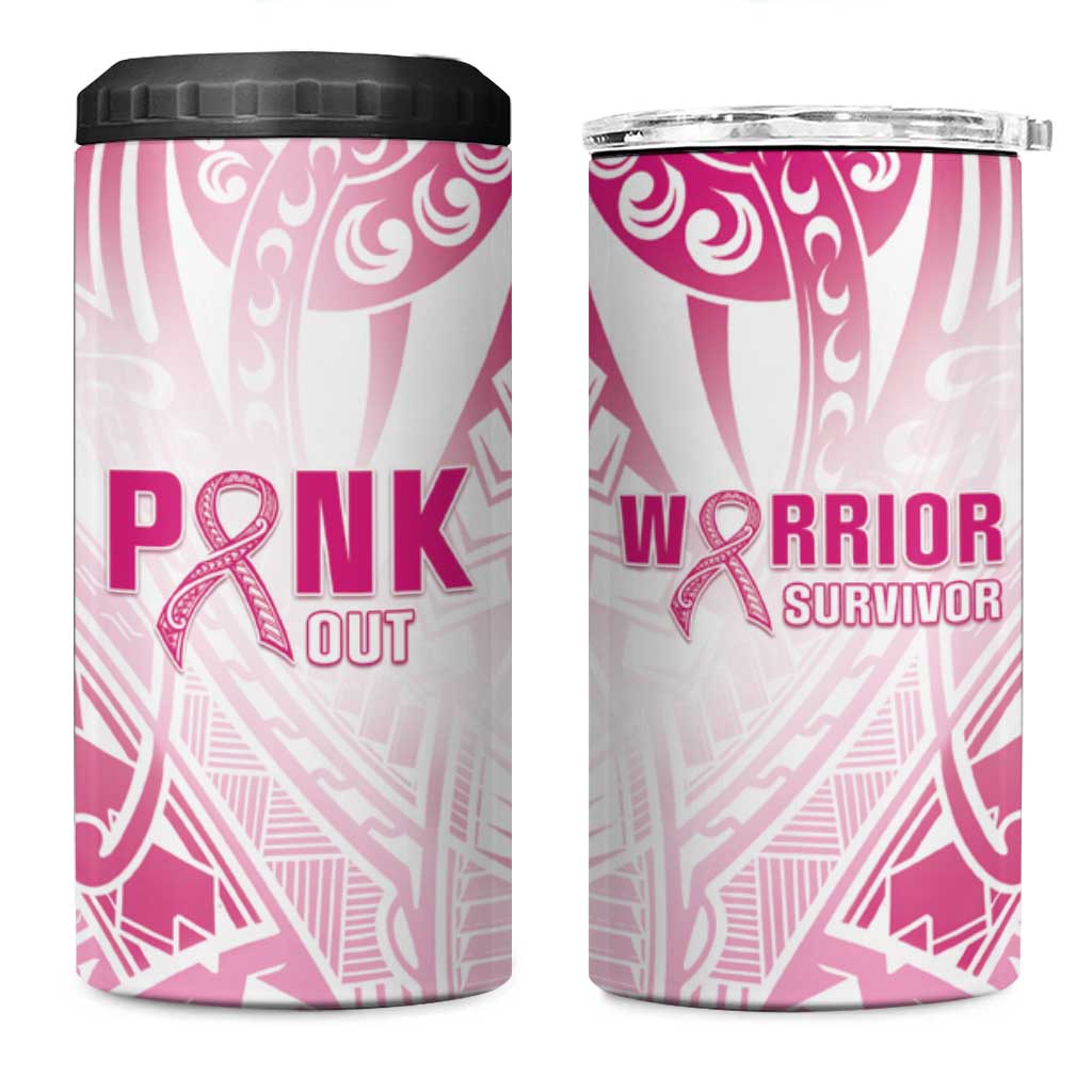 Breast Cancer Pink Out 4 in 1 Can Cooler Tumbler Polynesian Art Tattoo White Version LT05 One Size: 16 oz White - Polynesian Pride