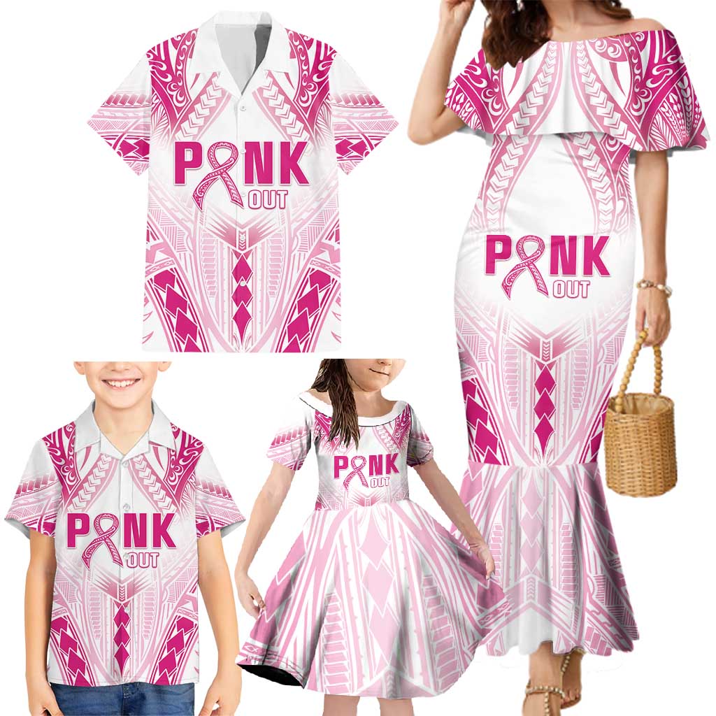 Breast Cancer Pink Out Family Matching Mermaid Dress and Hawaiian Shirt Polynesian Art Tattoo White Version LT05 - Polynesian Pride