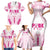 Breast Cancer Pink Out Family Matching Short Sleeve Bodycon Dress and Hawaiian Shirt Polynesian Art Tattoo White Version