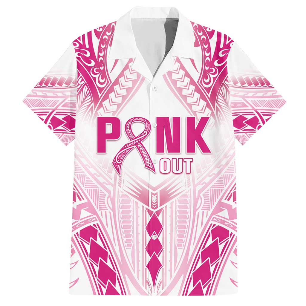 Breast Cancer Pink Out Family Matching Short Sleeve Bodycon Dress and Hawaiian Shirt Polynesian Art Tattoo White Version