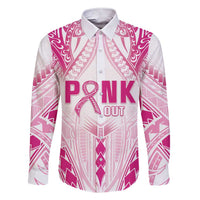 Breast Cancer Pink Out Family Matching Short Sleeve Bodycon Dress and Hawaiian Shirt Polynesian Art Tattoo White Version