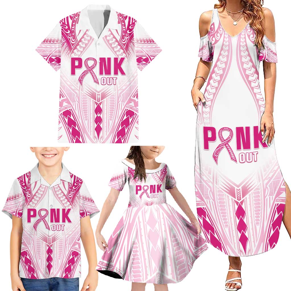 Breast Cancer Pink Out Family Matching Summer Maxi Dress and Hawaiian Shirt Polynesian Art Tattoo White Version LT05 - Polynesian Pride