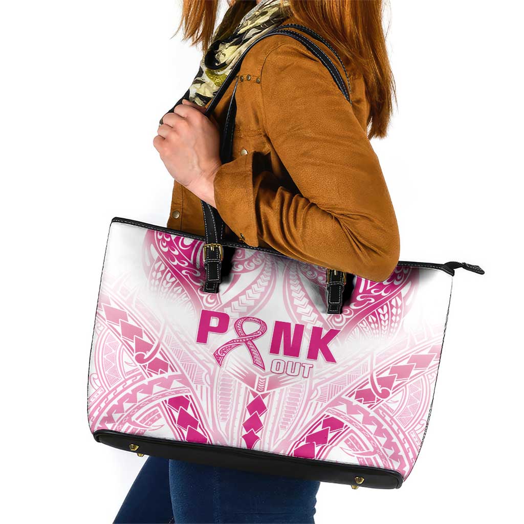 Breast Cancer Pink Out Leather Tote Bag Polynesian Art Tattoo White Version LT05 White - Polynesian Pride
