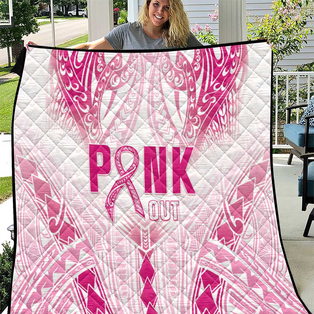 Breast Cancer Pink Out Quilt Polynesian Art Tattoo White Version LT05 White - Polynesian Pride