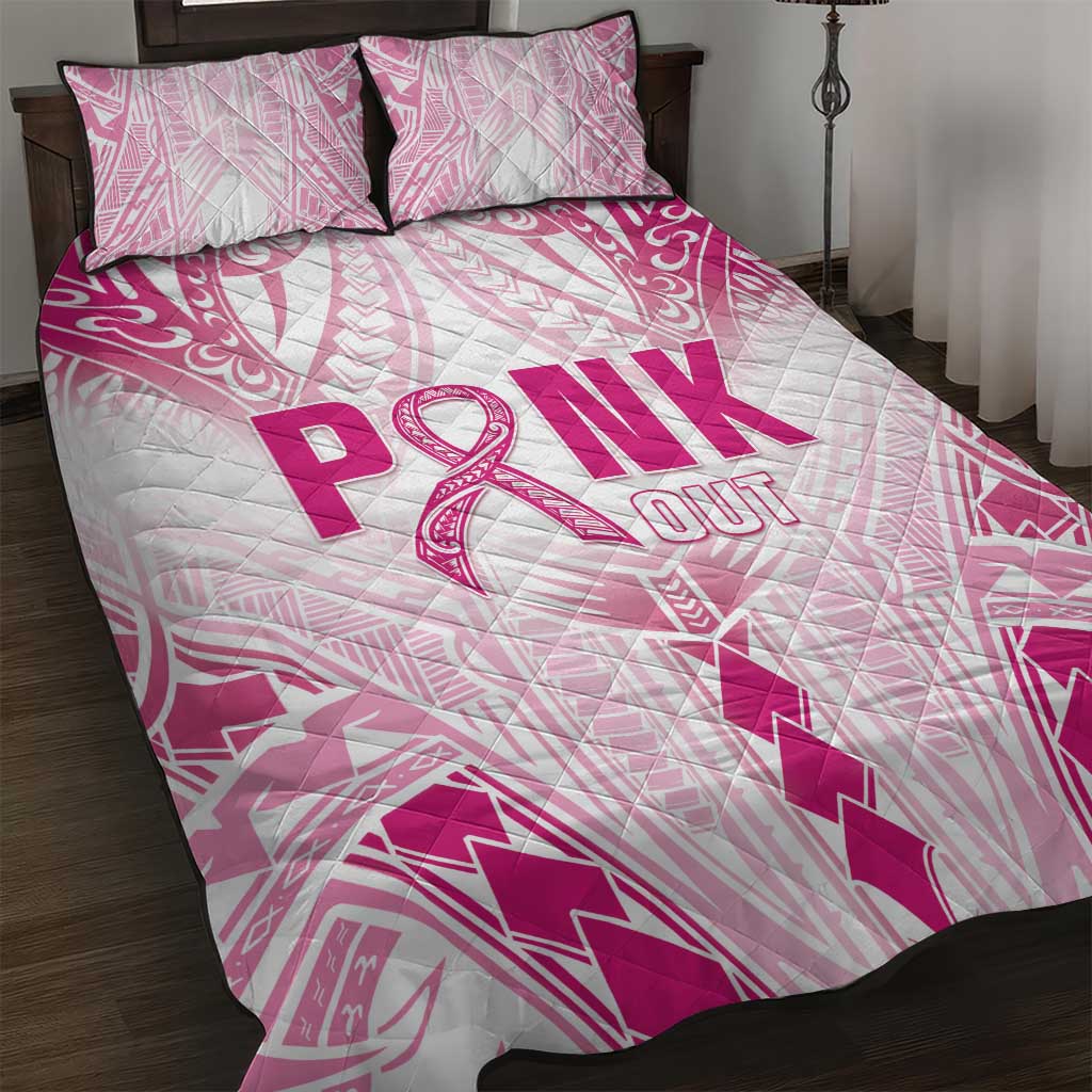 Breast Cancer Pink Out Quilt Bed Set Polynesian Art Tattoo White Version LT05 White - Polynesian Pride