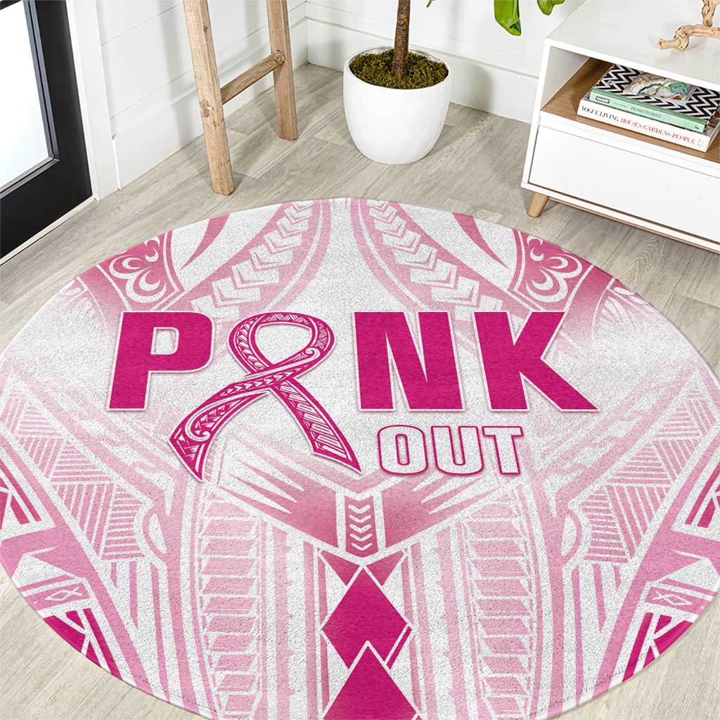 Breast Cancer Pink Out Round Carpet Polynesian Art Tattoo White Version LT05 White - Polynesian Pride