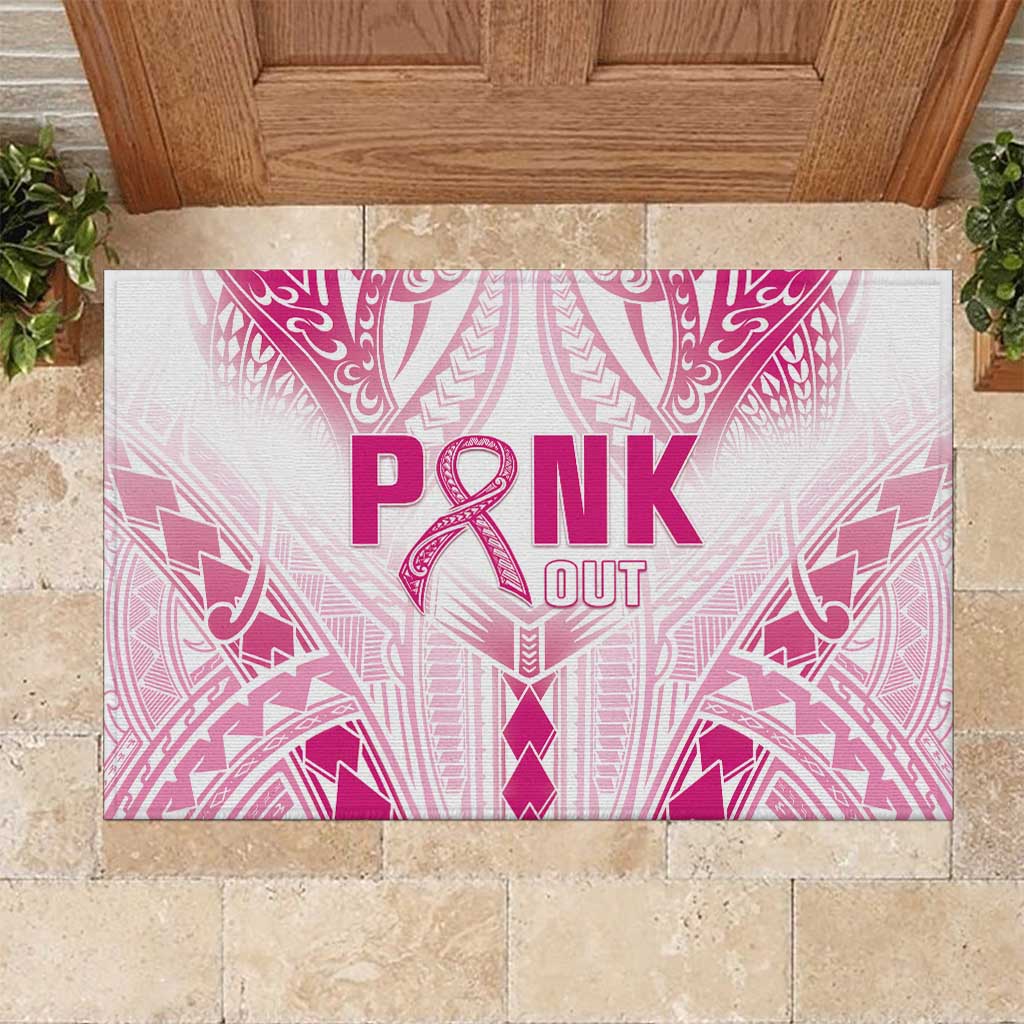 Breast Cancer Pink Out Rubber Doormat Polynesian Art Tattoo White Version LT05 White - Polynesian Pride