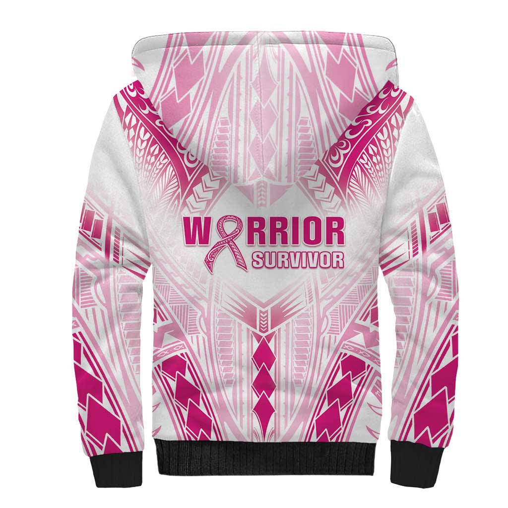 Breast Cancer Pink Out Sherpa Hoodie Polynesian Art Tattoo White Version