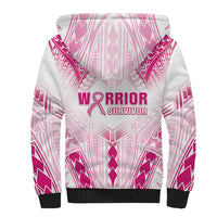 Breast Cancer Pink Out Sherpa Hoodie Polynesian Art Tattoo White Version