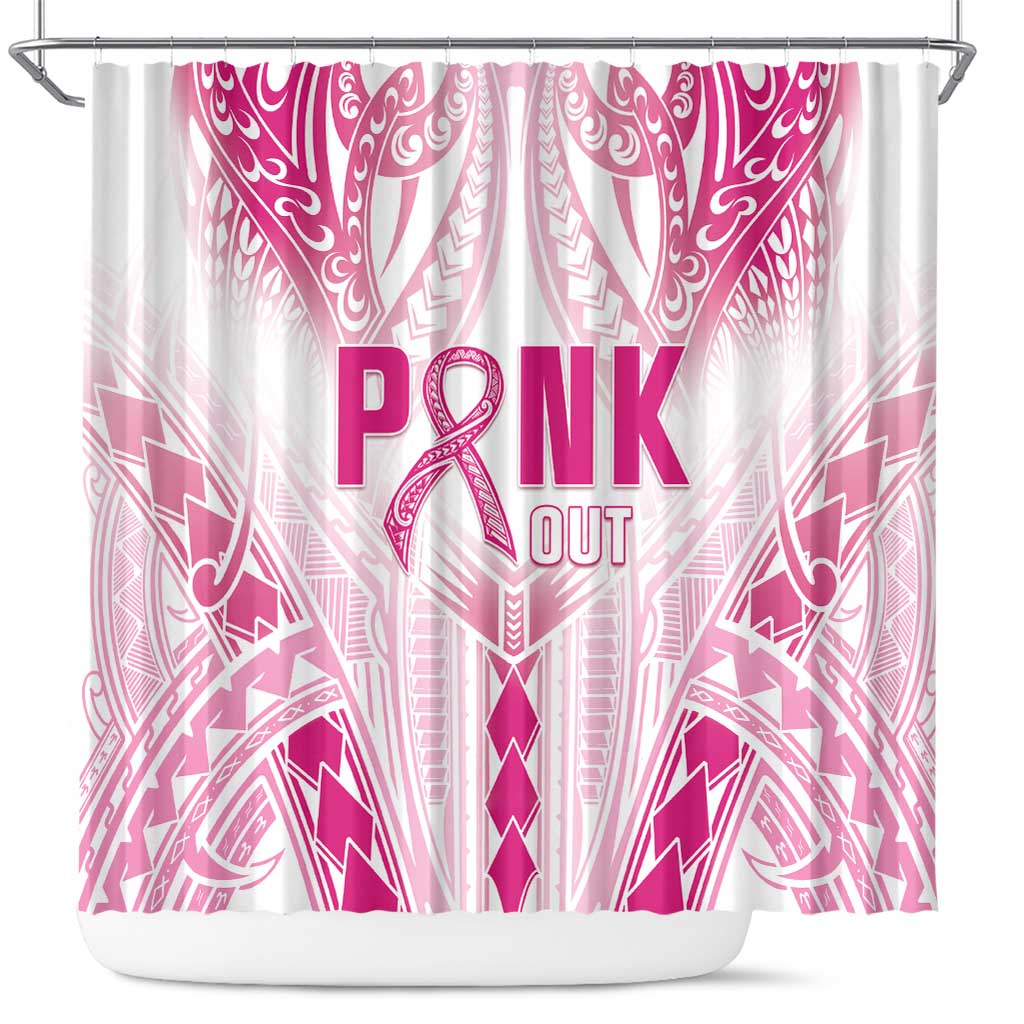 Breast Cancer Pink Out Shower Curtain Polynesian Art Tattoo White Version LT05 White - Polynesian Pride