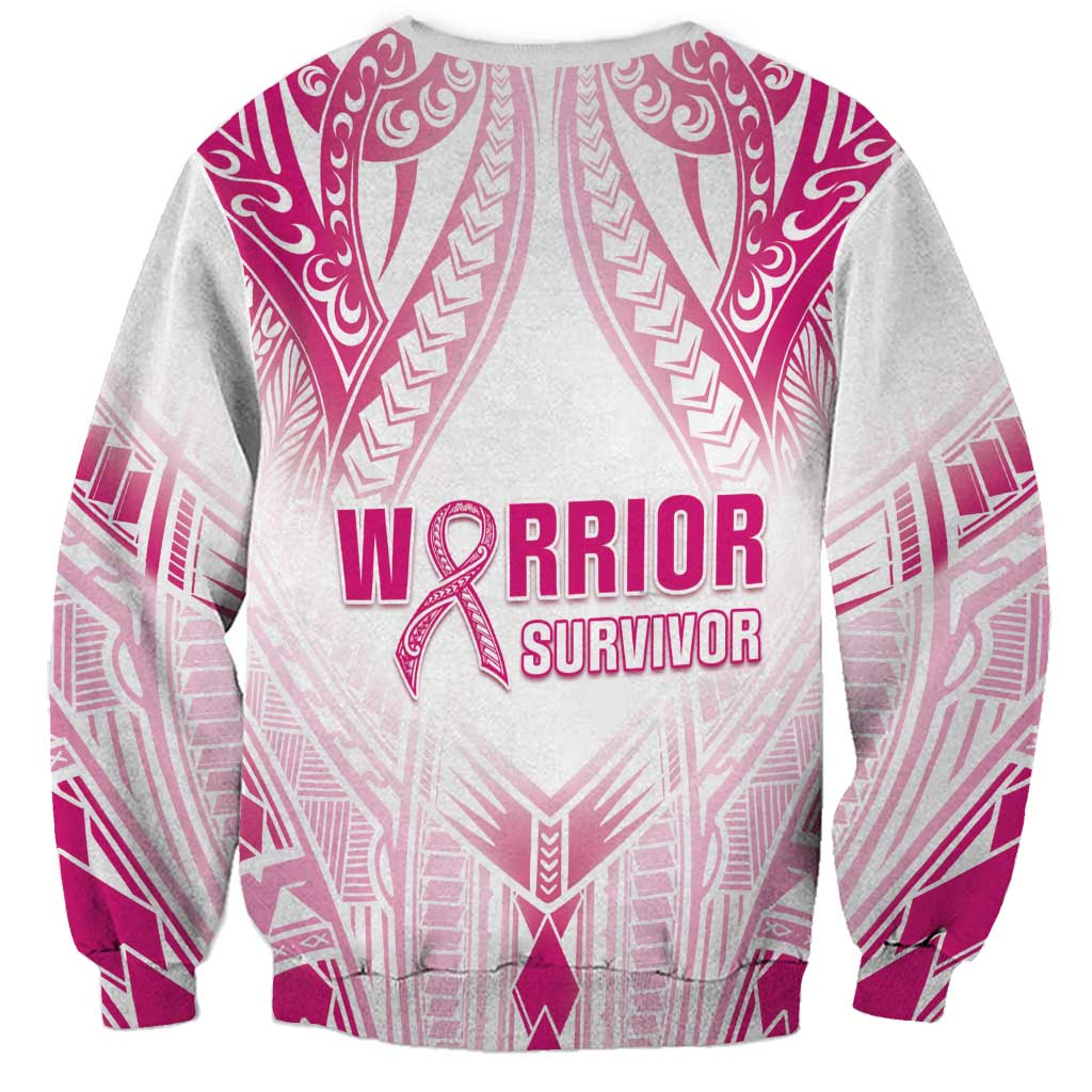 Breast Cancer Pink Out Sweatshirt Polynesian Art Tattoo White Version