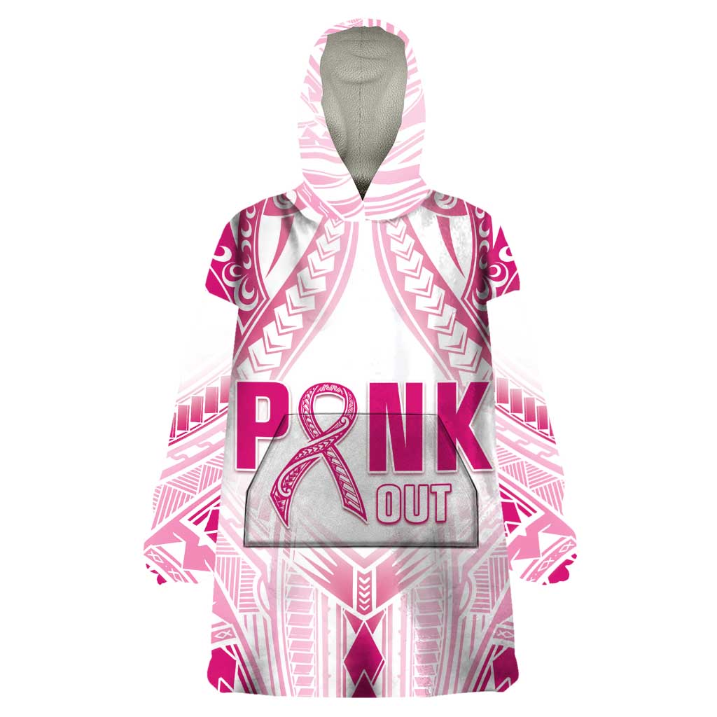 Breast Cancer Pink Out Wearable Blanket Hoodie Polynesian Art Tattoo White Version LT05 One Size White - Polynesian Pride