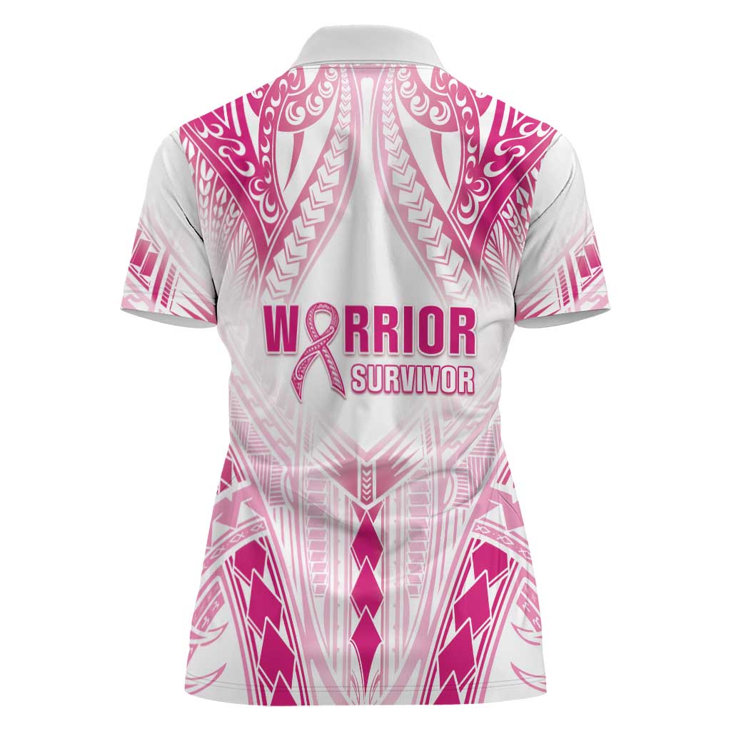 Breast Cancer Pink Out Women Polo Shirt Polynesian Art Tattoo White Version