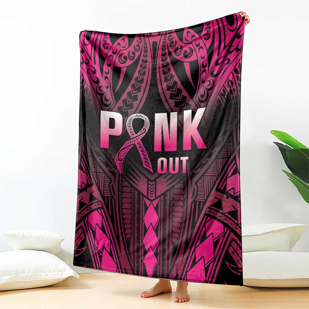 Breast Cancer Pink Out Blanket Polynesian Art Tattoo Black Version