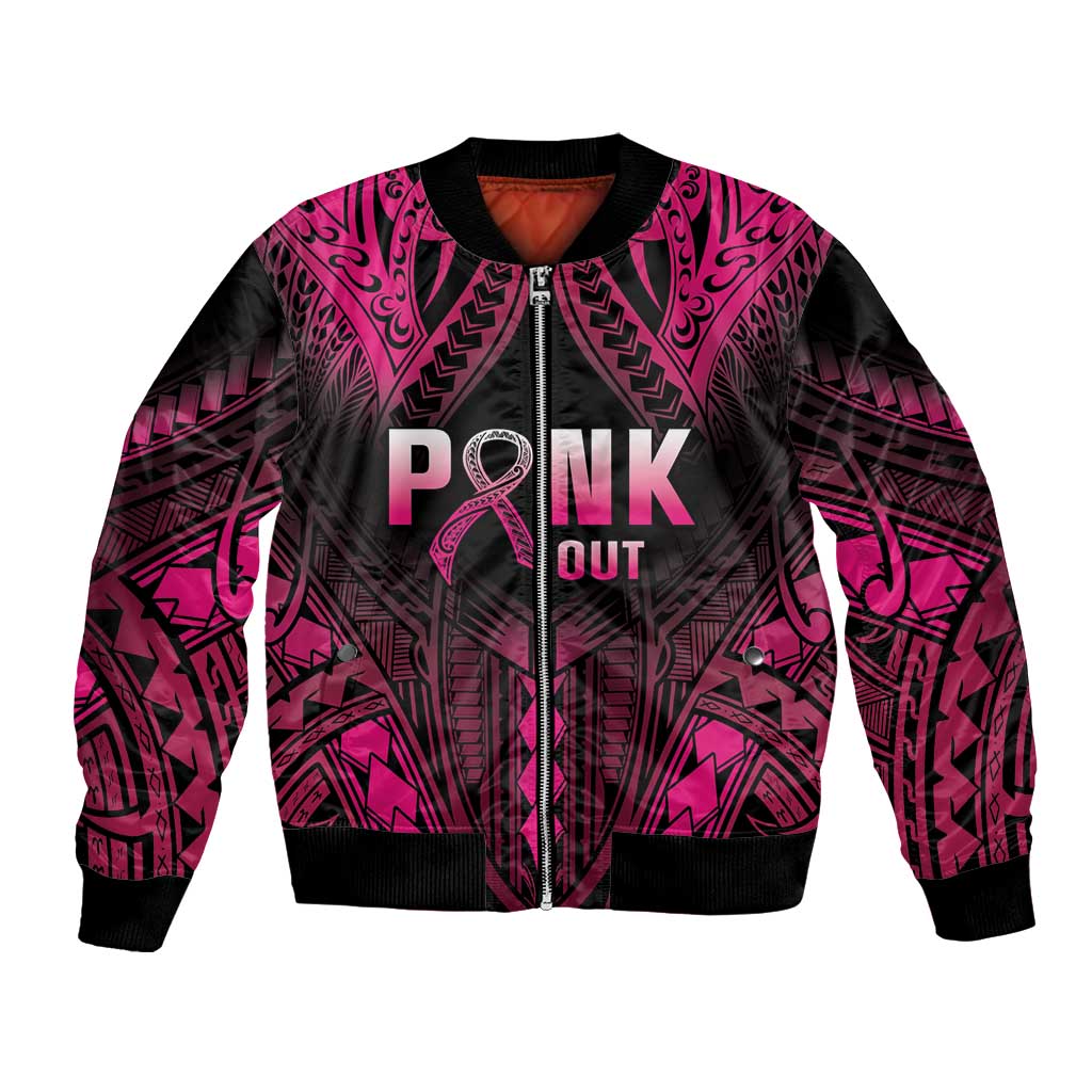 Breast Cancer Pink Out Bomber Jacket Polynesian Art Tattoo Black Version LT05 Unisex Black - Polynesian Pride