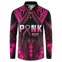 Breast Cancer Pink Out Button Sweatshirt Polynesian Art Tattoo Black Version