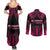 Breast Cancer Pink Out Couples Matching Summer Maxi Dress and Long Sleeve Button Shirt Polynesian Art Tattoo Black Version