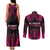 Breast Cancer Pink Out Couples Matching Tank Maxi Dress and Long Sleeve Button Shirt Polynesian Art Tattoo Black Version