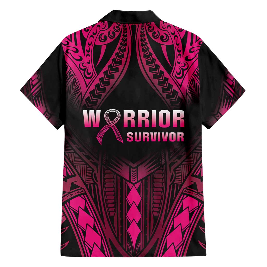 Breast Cancer Pink Out Family Matching Long Sleeve Bodycon Dress and Hawaiian Shirt Polynesian Art Tattoo Black Version
