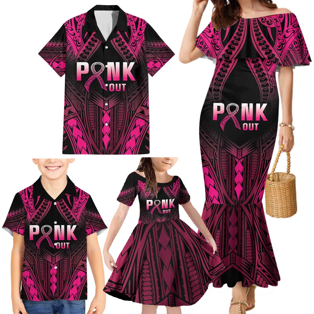Breast Cancer Pink Out Family Matching Mermaid Dress and Hawaiian Shirt Polynesian Art Tattoo Black Version LT05 - Polynesian Pride